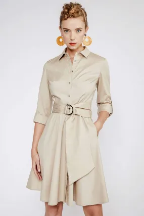12850 Beige Buckle Belt Shirt Dress
