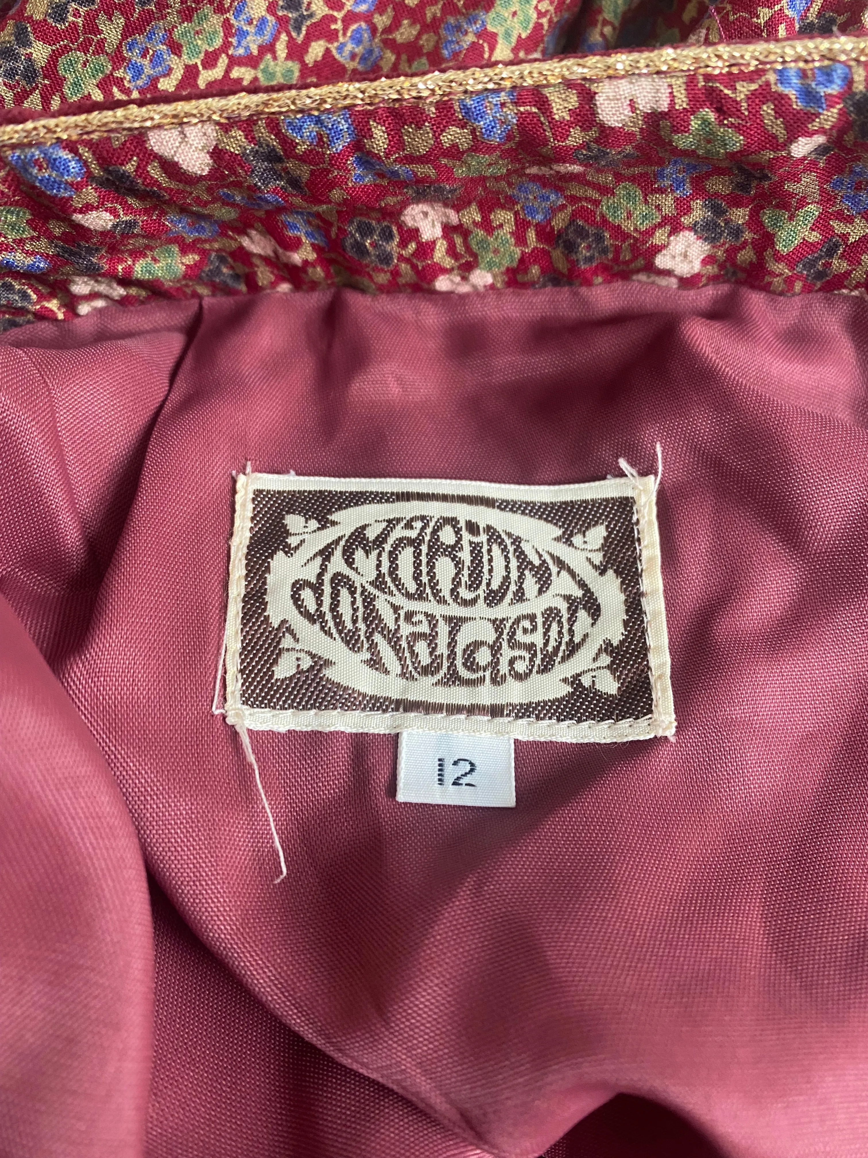 1970s Marion Donaldson Liberty Print Red Floral Cotton & Velvet Skirt