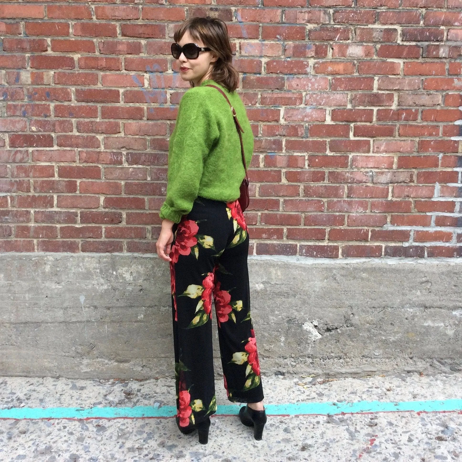 1990s Frank Lyman High Waisted Bold Floral Print Palazzo Pants Small