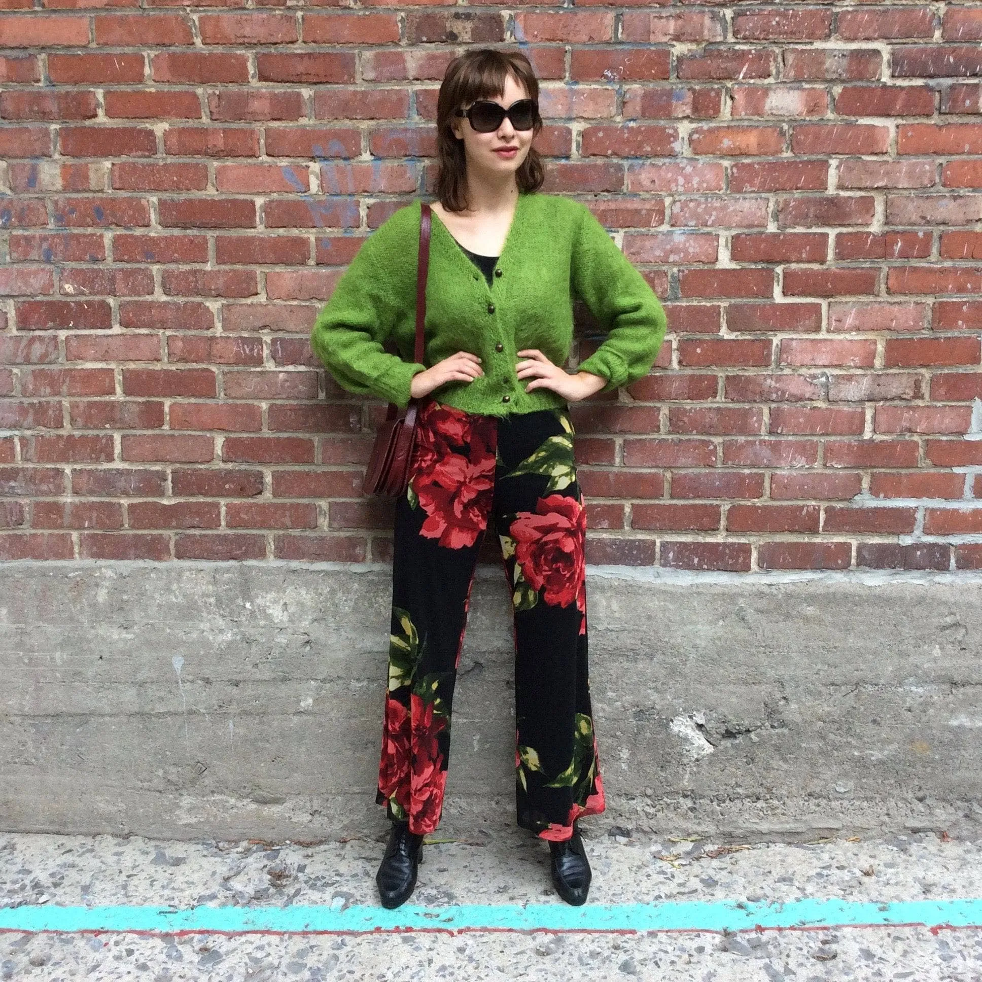 1990s Frank Lyman High Waisted Bold Floral Print Palazzo Pants Small