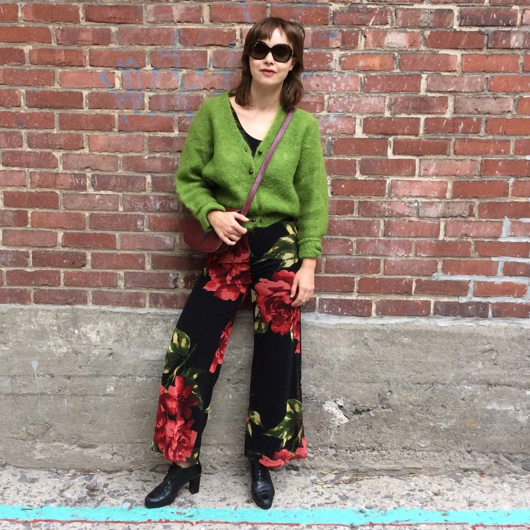1990s Frank Lyman High Waisted Bold Floral Print Palazzo Pants Small