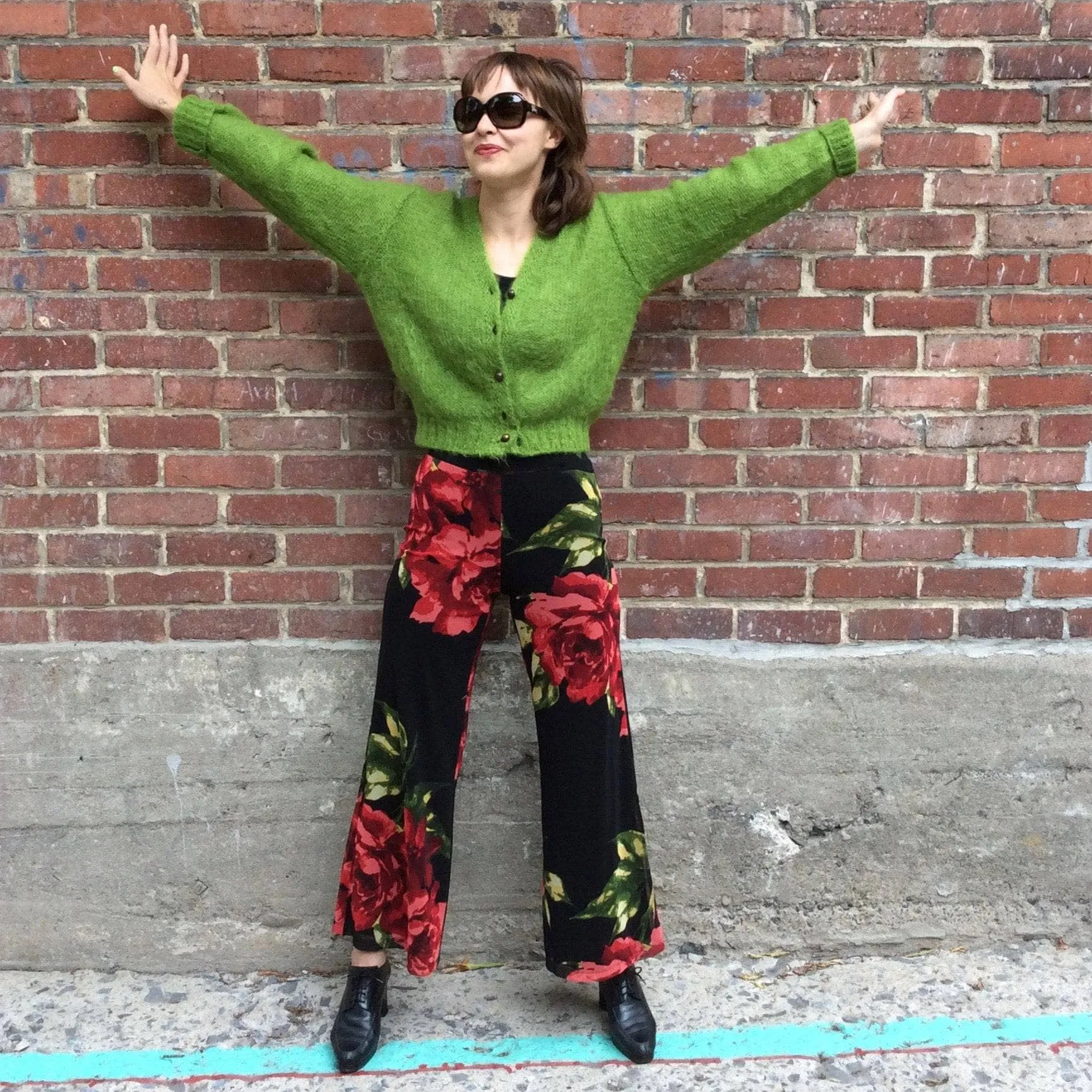 1990s Frank Lyman High Waisted Bold Floral Print Palazzo Pants Small