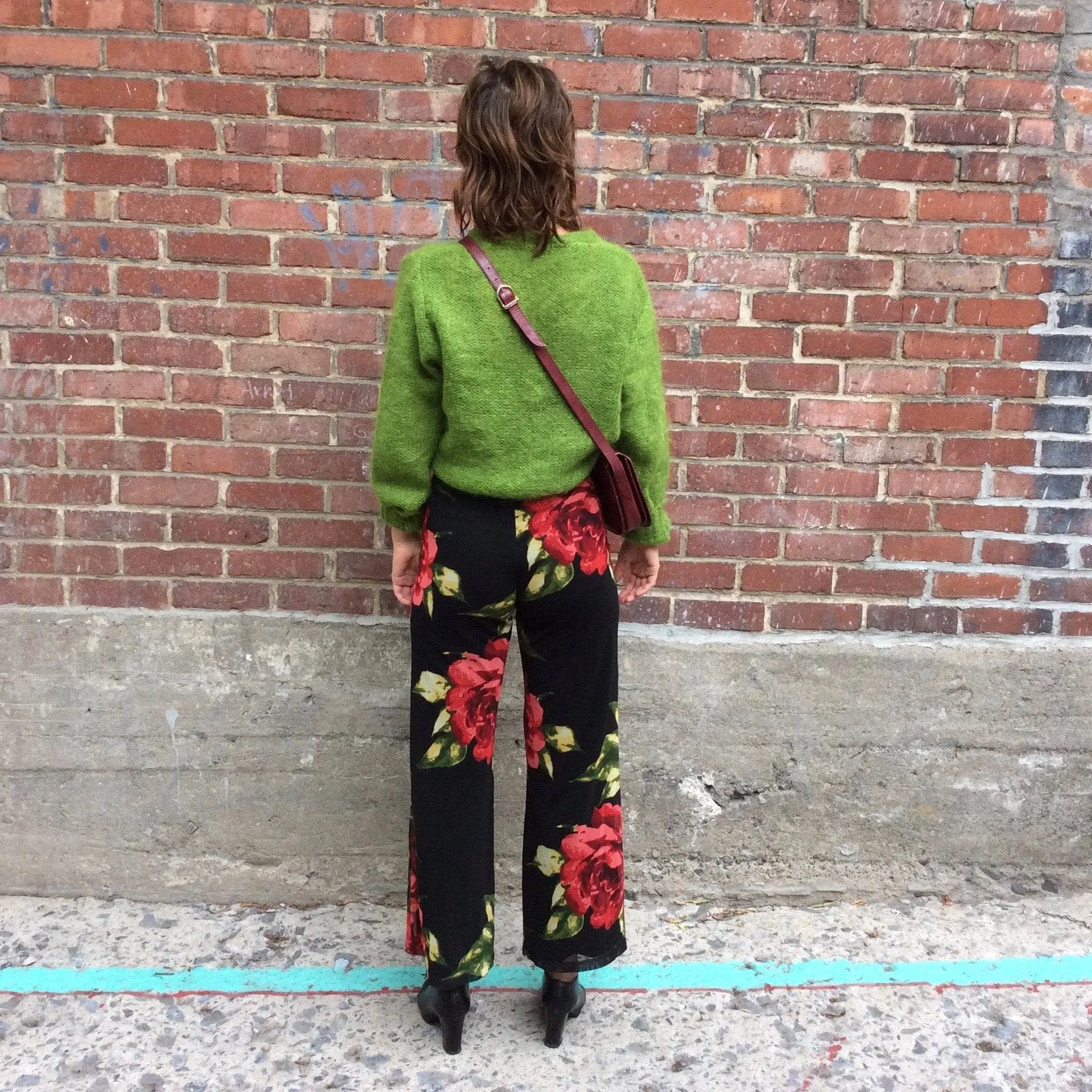 1990s Frank Lyman High Waisted Bold Floral Print Palazzo Pants Small