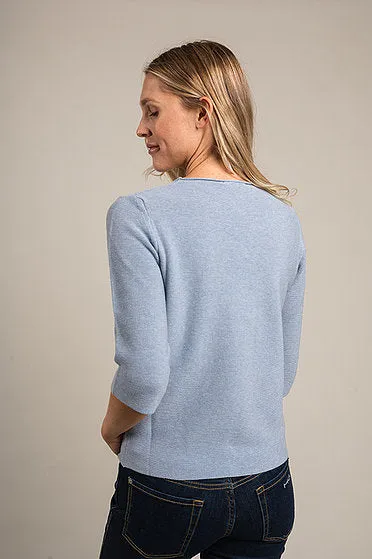 3/4 Sleeve Fitted Cotton Sweater - Black