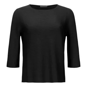 3/4 Sleeve Fitted Cotton Sweater - Black