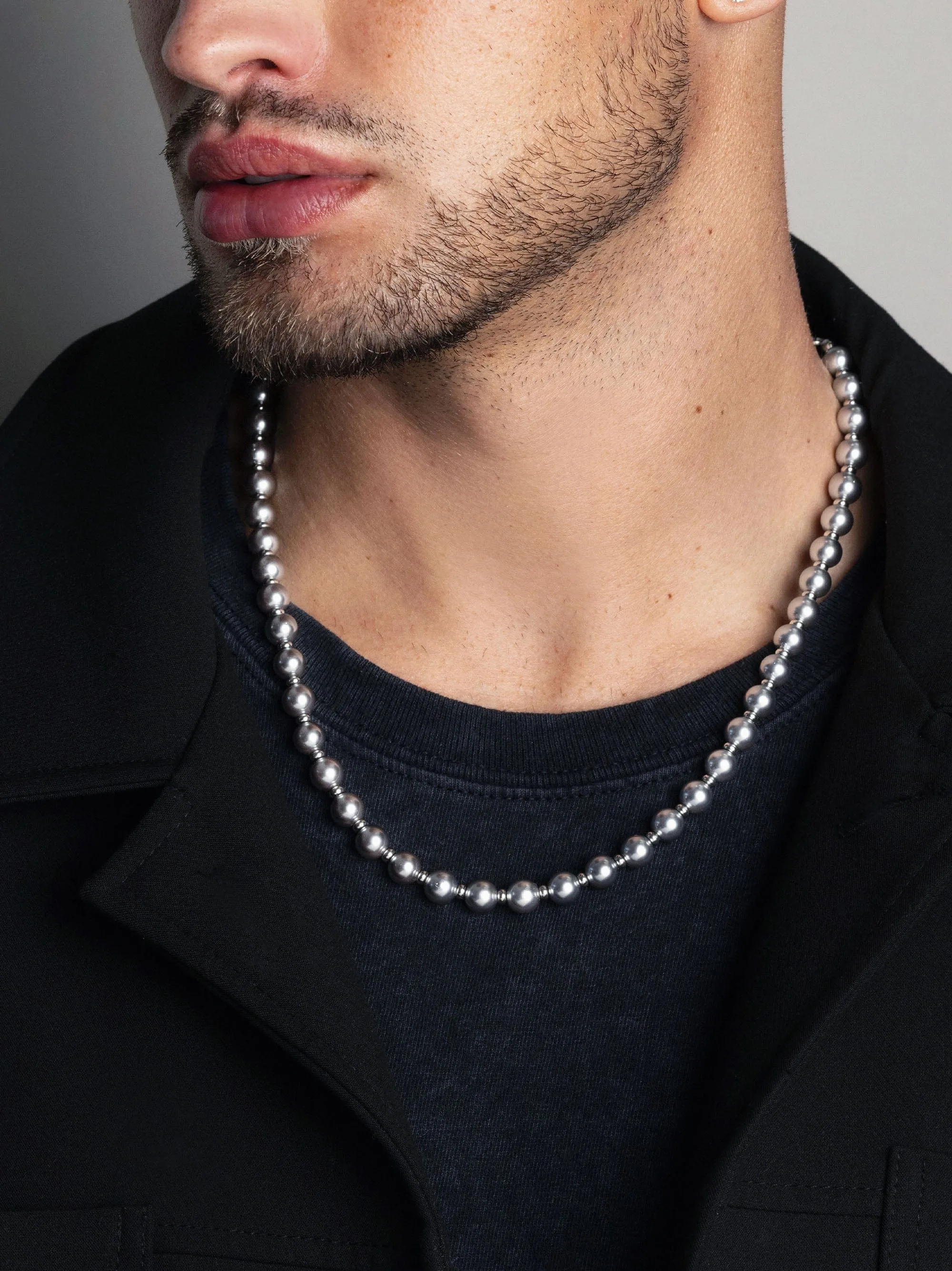 8mm Metallic Pearl Necklace with Silver