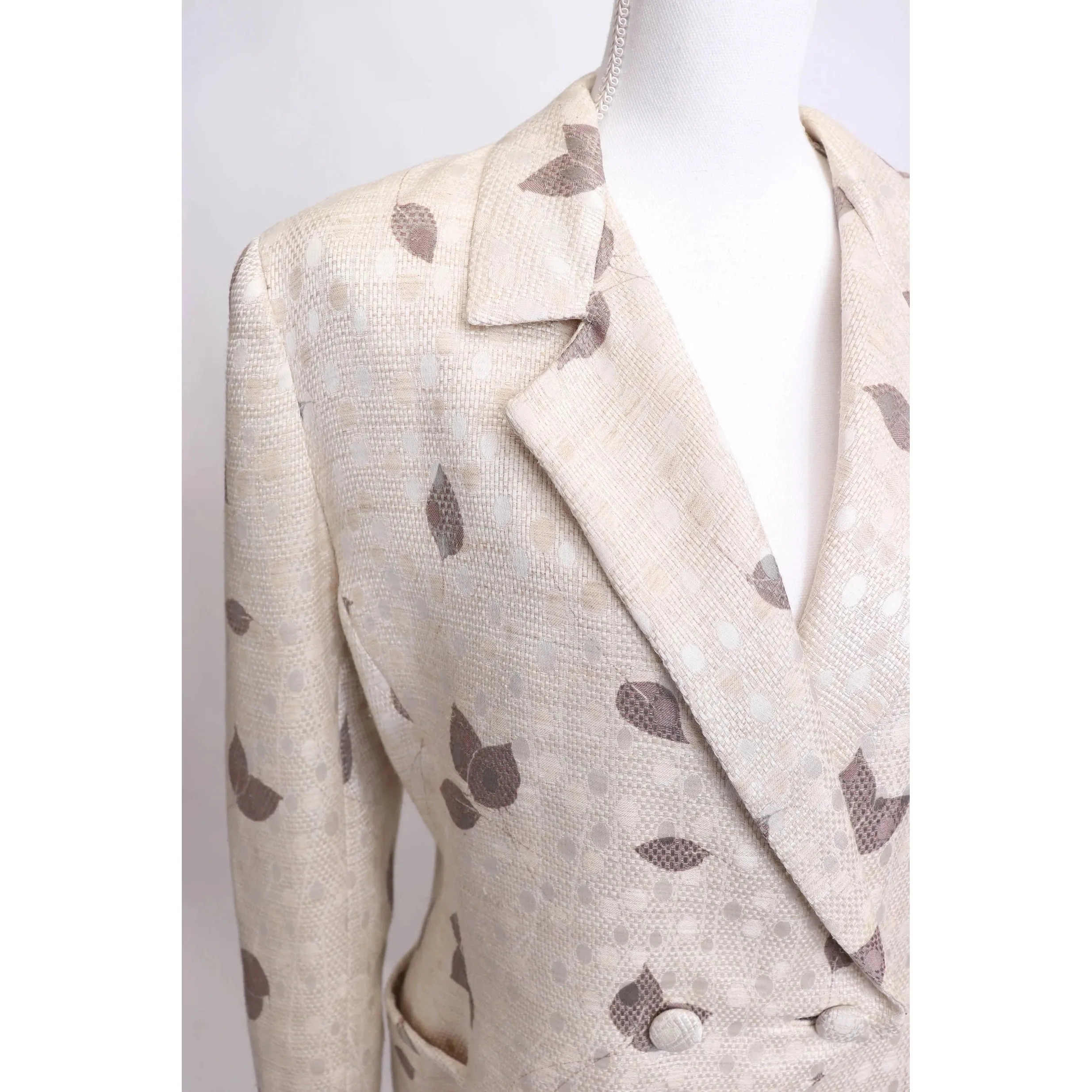 90's Travilla Leaf Print Silk Skirt Suit | Size L/XL