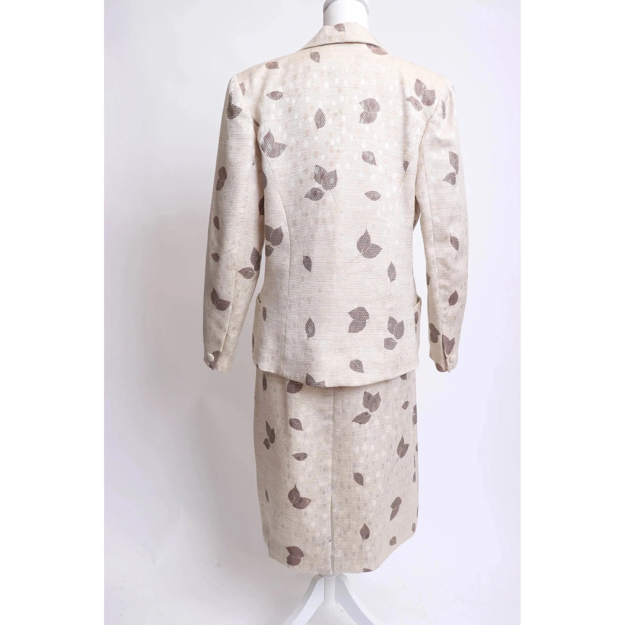 90's Travilla Leaf Print Silk Skirt Suit | Size L/XL
