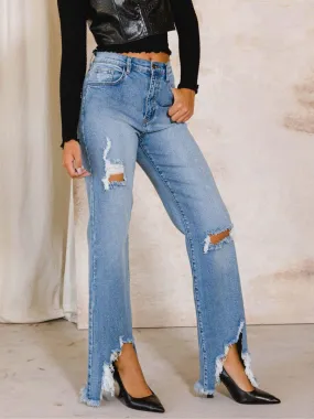 A Little Extra Distressed High Rise Wide Leg Jeans