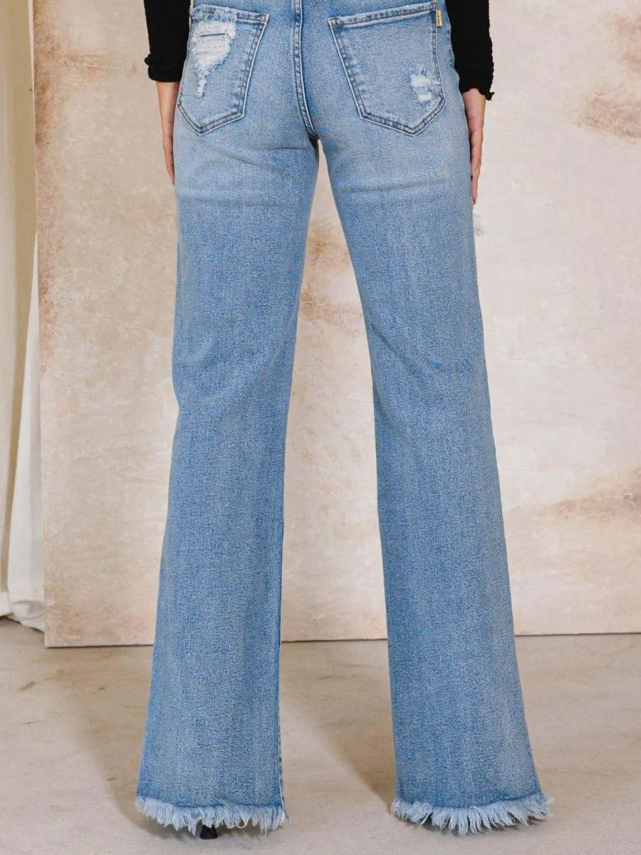 A Little Extra Distressed High Rise Wide Leg Jeans