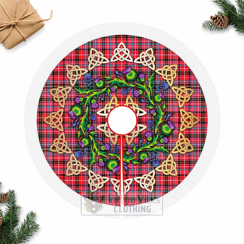 Aberdeen District Tartan Christmas Tree Skirt with Thistle Celtic Knot Style