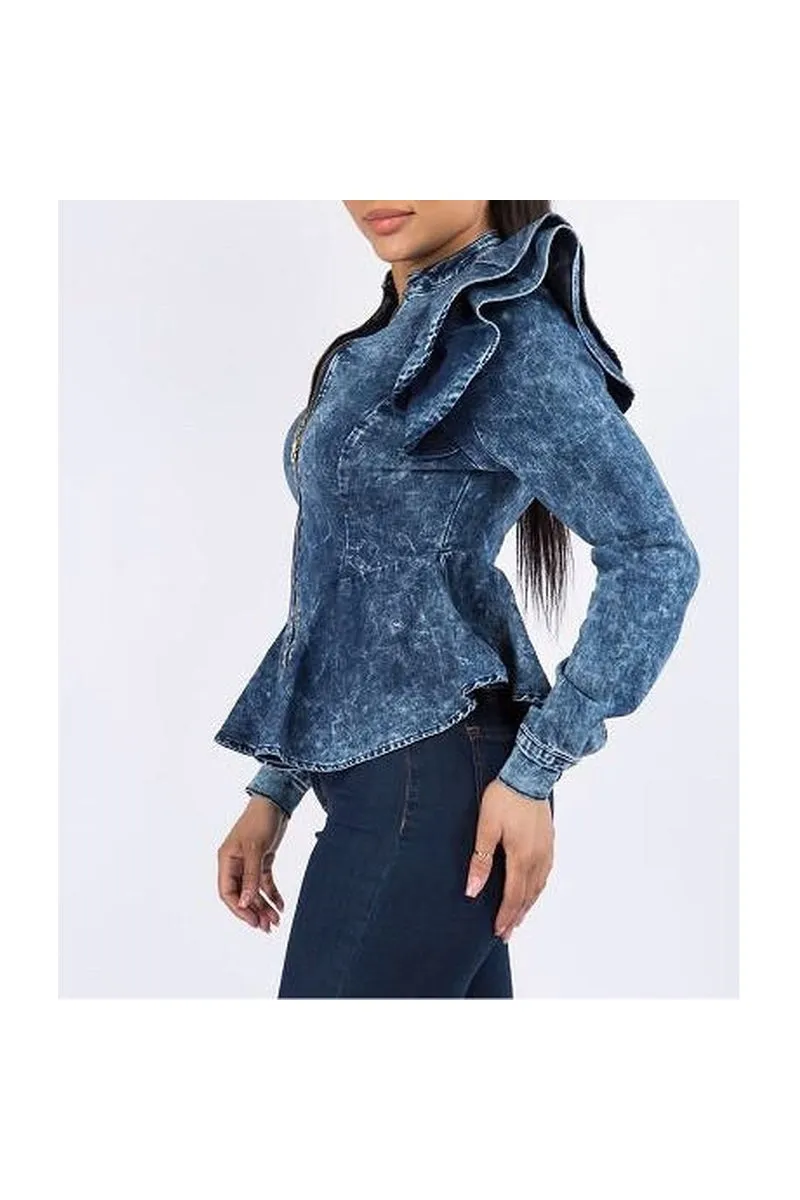 Acid Wash Stretchy Denim Jacket