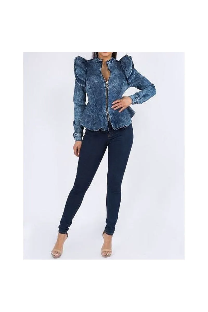 Acid Wash Stretchy Denim Jacket