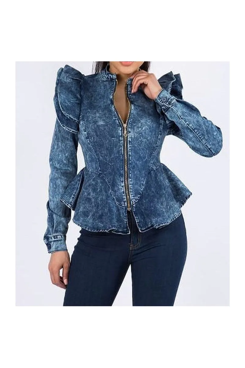 Acid Wash Stretchy Denim Jacket