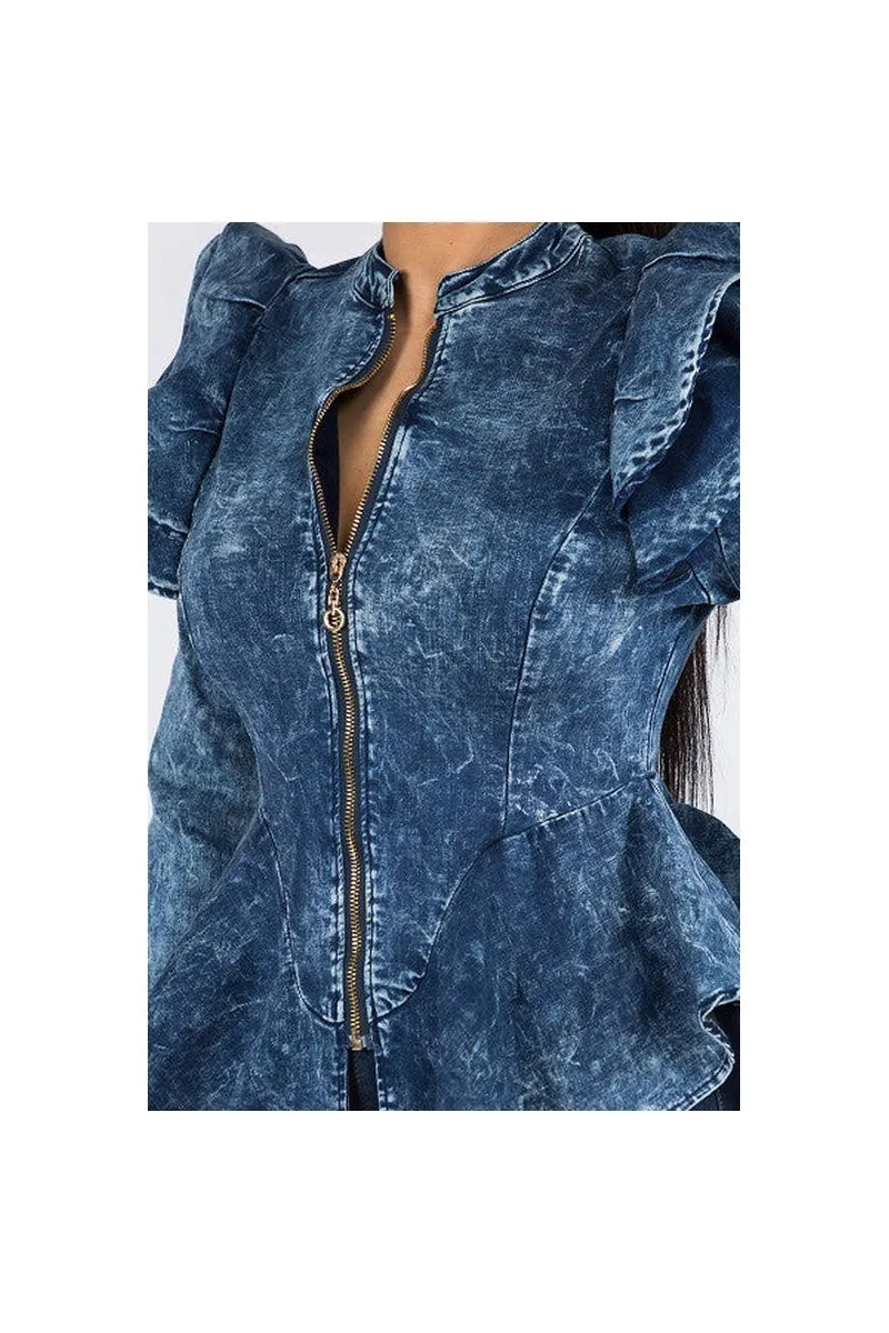 Acid Wash Stretchy Denim Jacket