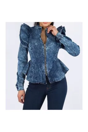 Acid Wash Stretchy Denim Jacket