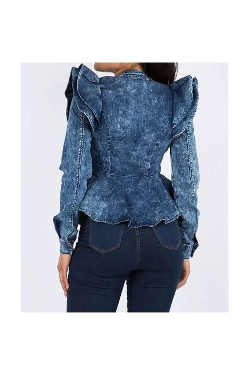 Acid Wash Stretchy Denim Jacket