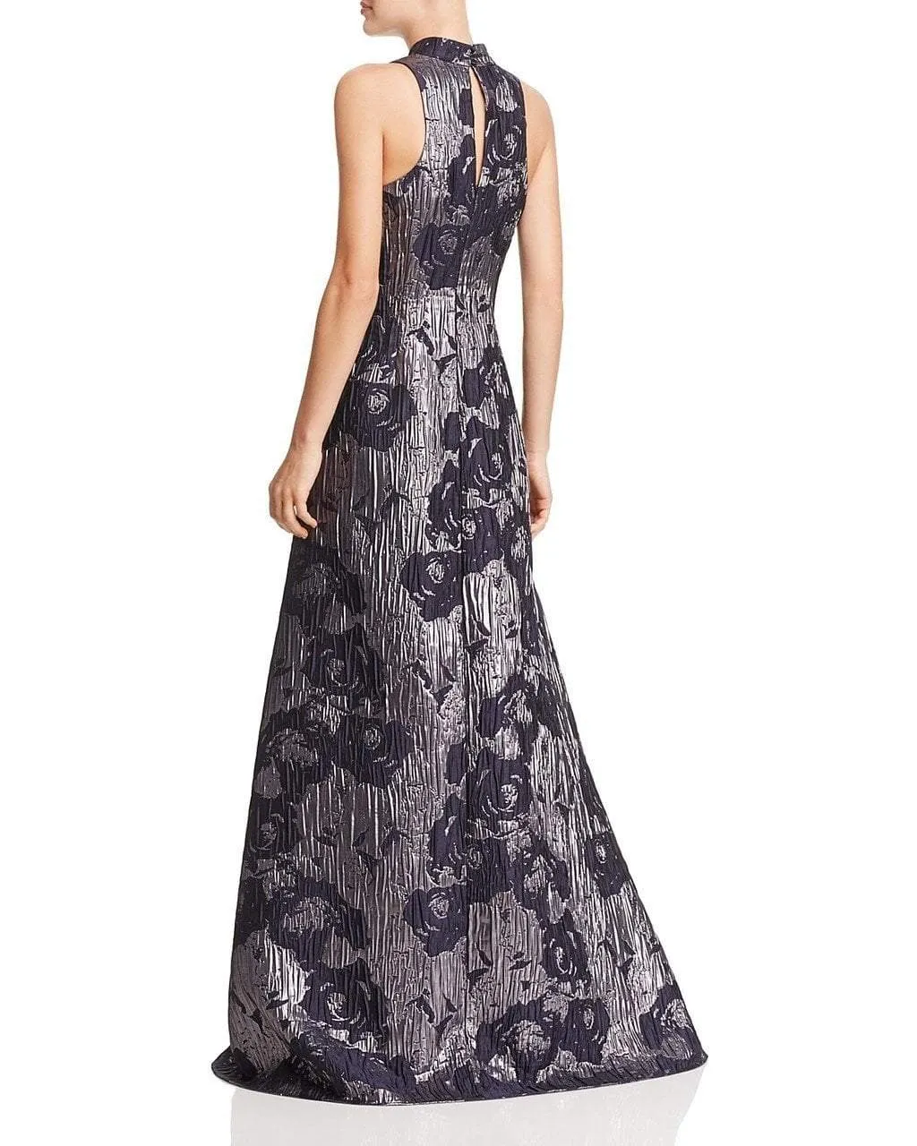 Aidan Mattox - Metallic Floral Print V-Neck Gown MD1E200784 - 1 pc Twilight In Size 4 Available