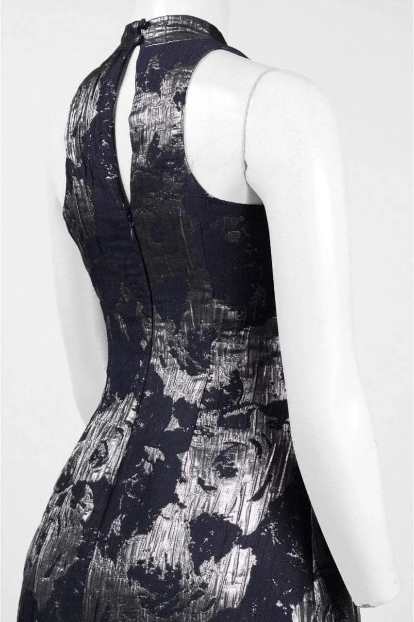 Aidan Mattox - Metallic Floral Print V-Neck Gown MD1E200784 - 1 pc Twilight In Size 4 Available