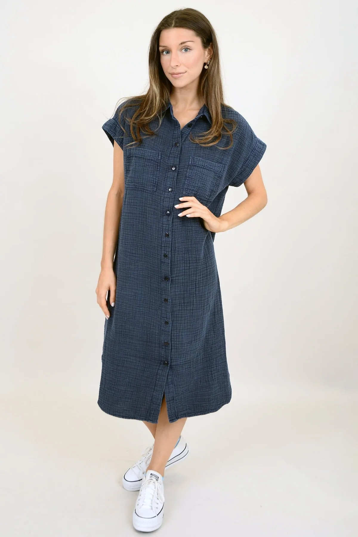 Aira Gauze Shirt Dress- INK - RD Style