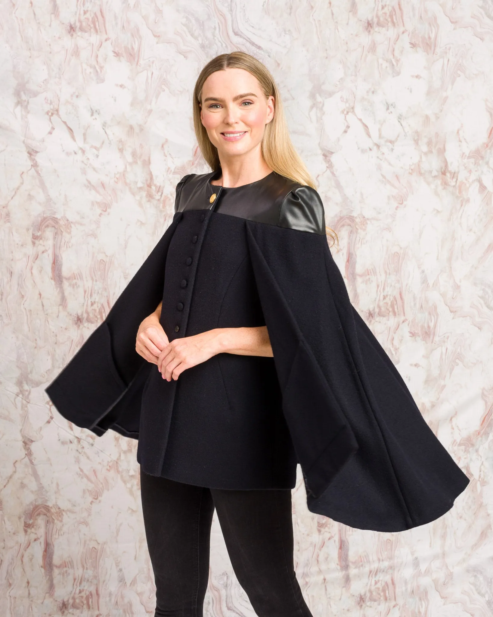 Aisling Tailored Cape - Deep Navy Melton