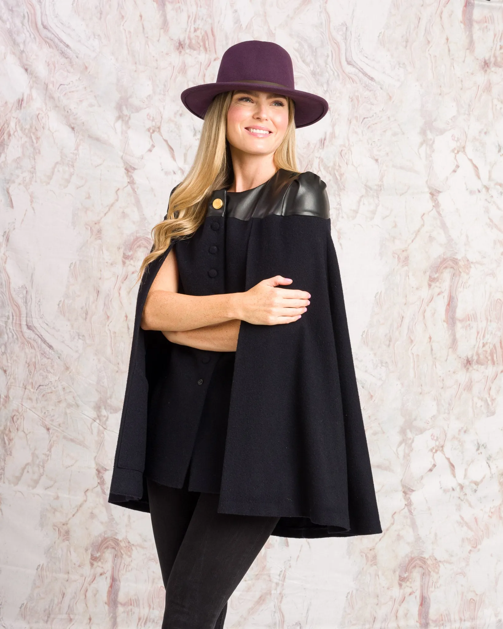 Aisling Tailored Cape - Deep Navy Melton