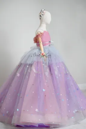 All That Shimmers  - Gray and Purple Floor long gown (7 Year-Petite 9 Year)