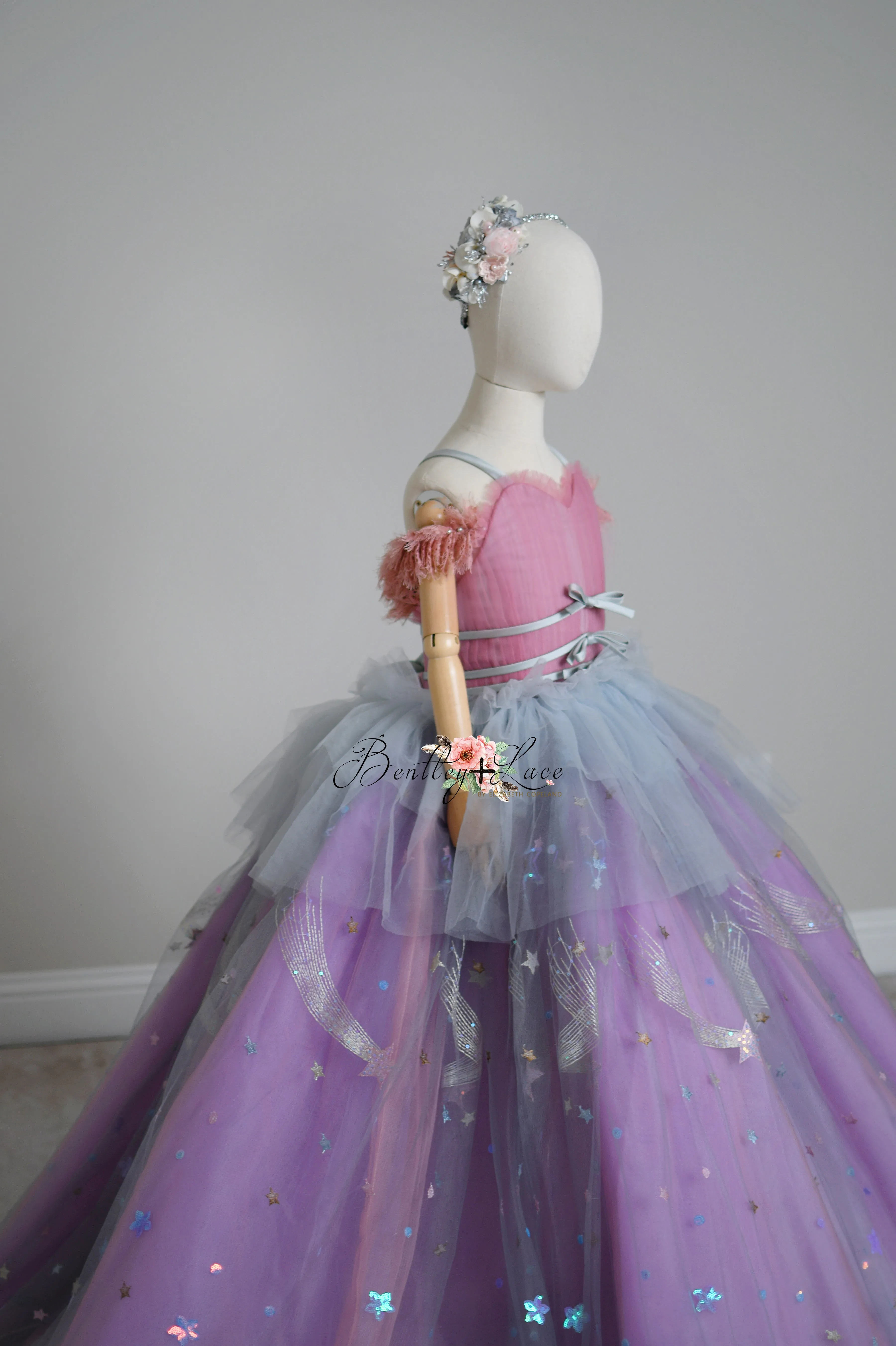 All That Shimmers  - Gray and Purple Floor long gown (7 Year-Petite 9 Year)
