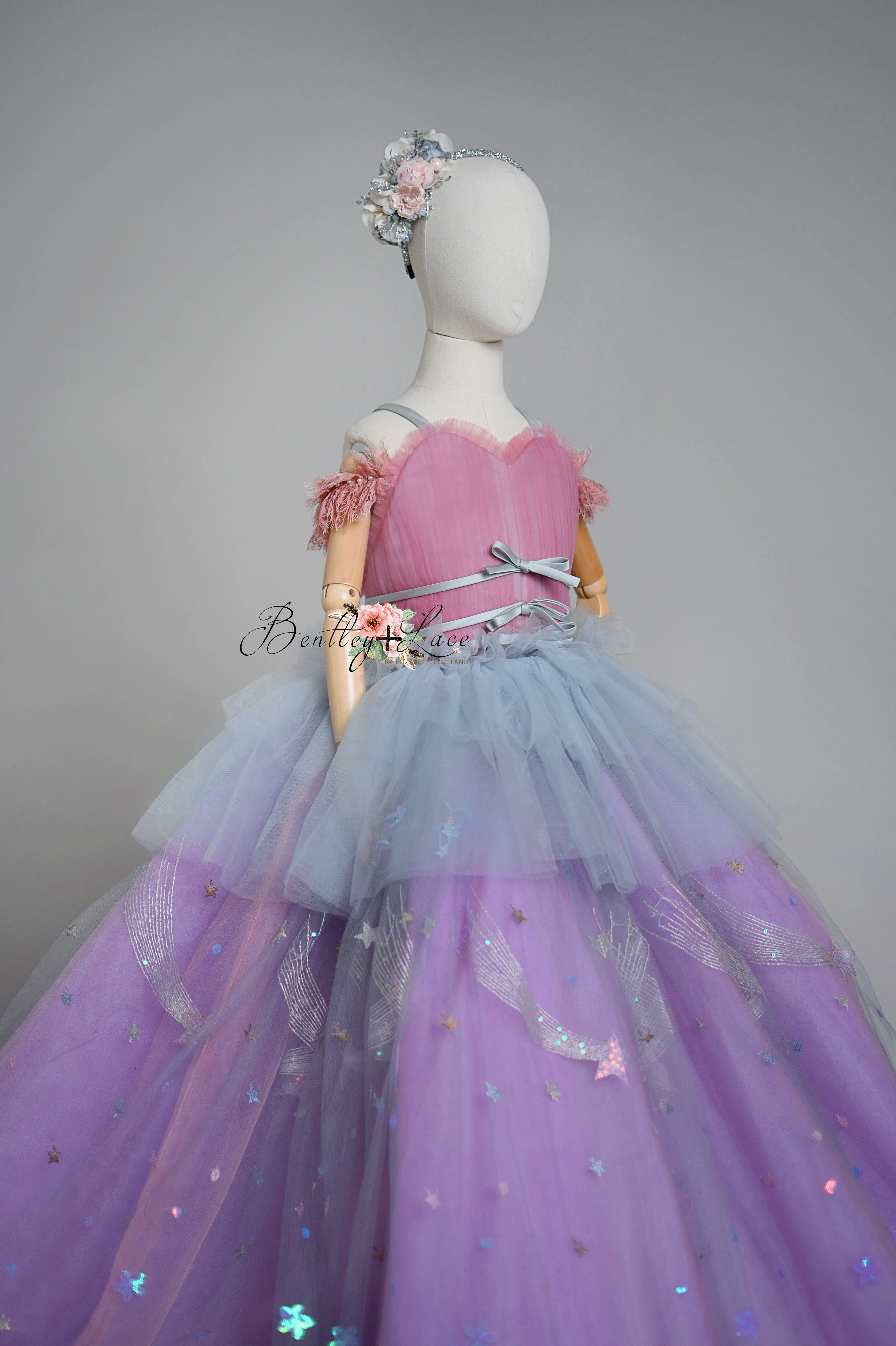 All That Shimmers  - Gray and Purple Floor long gown (7 Year-Petite 9 Year)