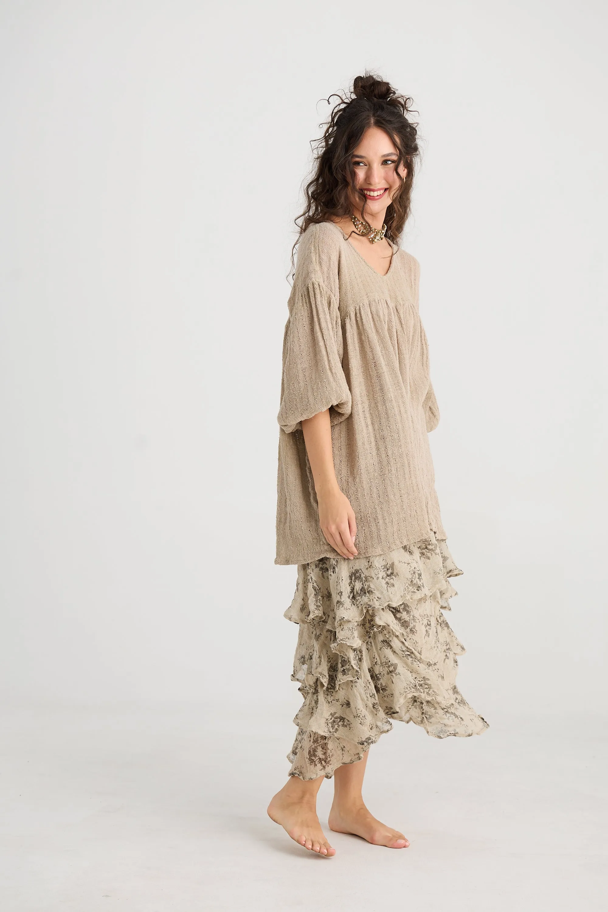 Angelica Linen gauze floral skirt.