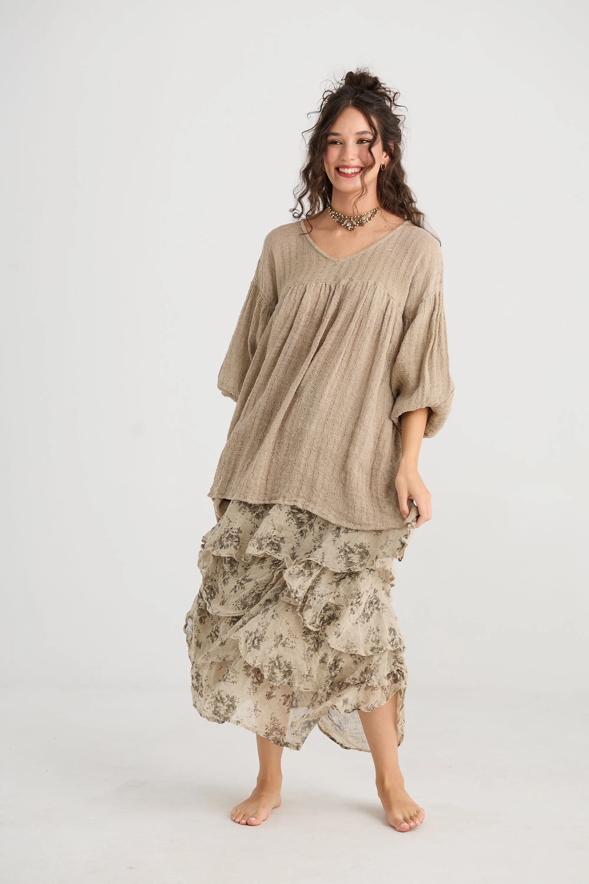 Angelica Linen gauze floral skirt.