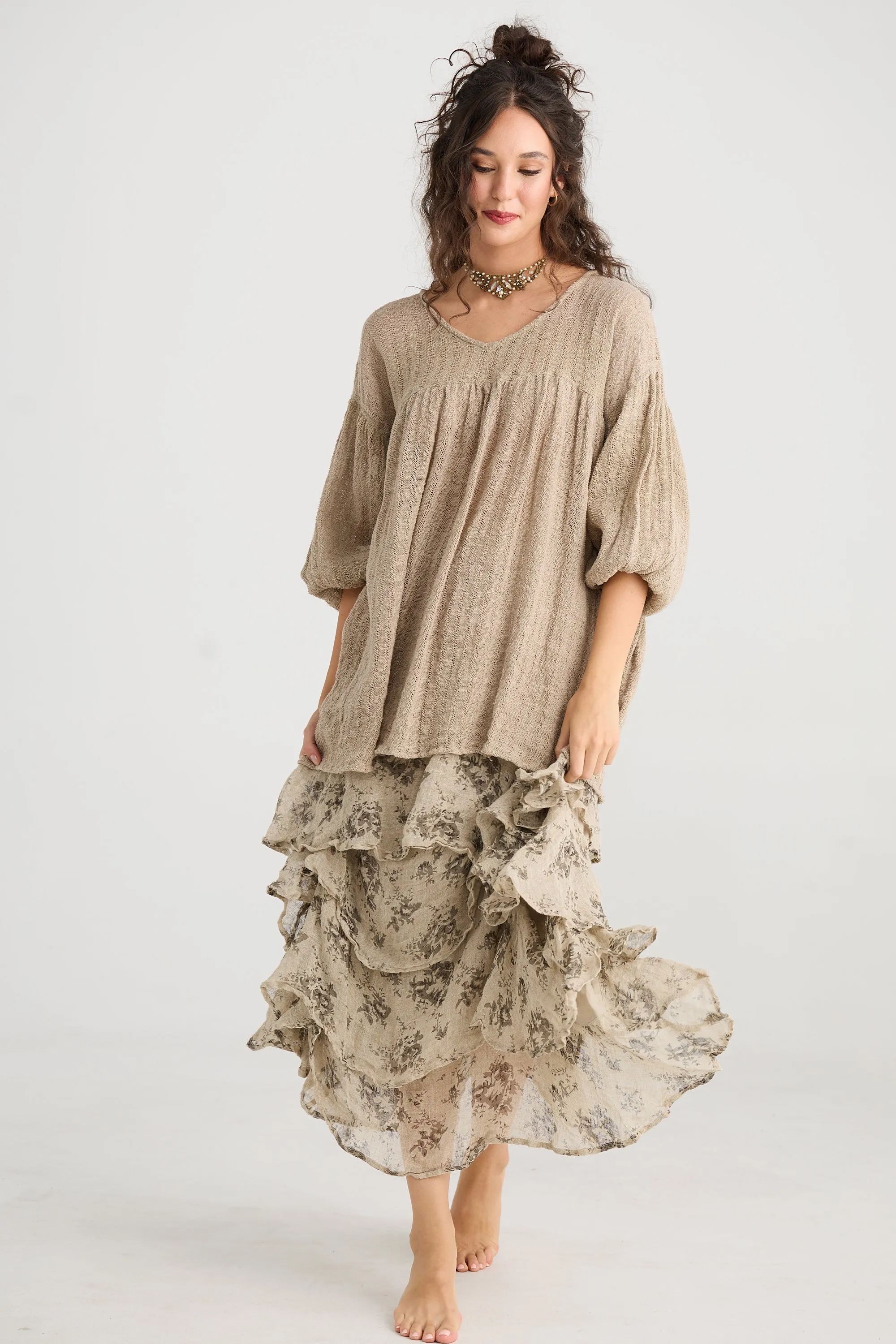 Angelica Linen gauze floral skirt.