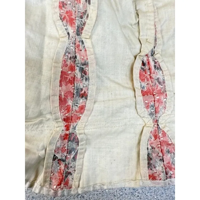 Antique Victorian Bustle Skirt & Bodice Grey Coral Silk Floral RARE Size LARGE