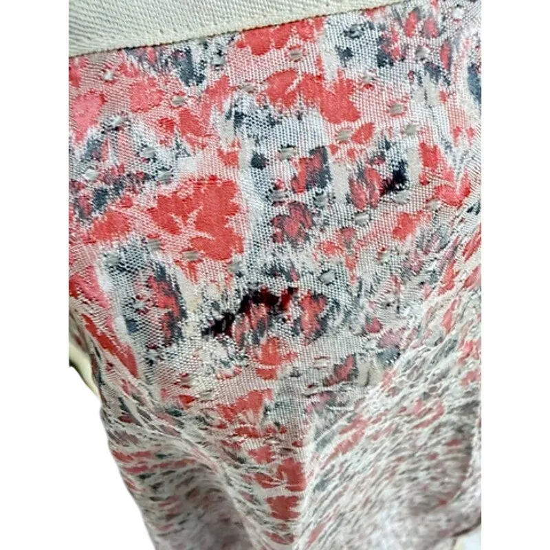 Antique Victorian Bustle Skirt & Bodice Grey Coral Silk Floral RARE Size LARGE