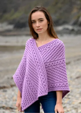 Aran Merino Wool V Poncho | Lavender