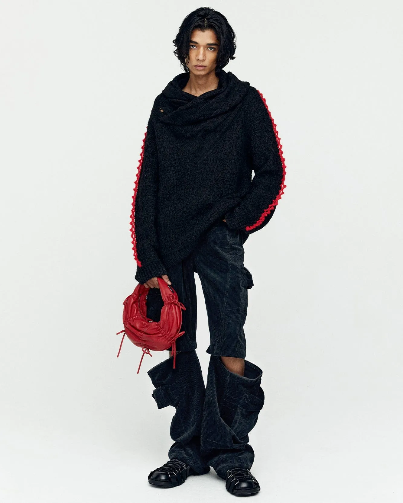 ARELIN SHAWL LAYERED SWEATER atb1161m(BLACK)