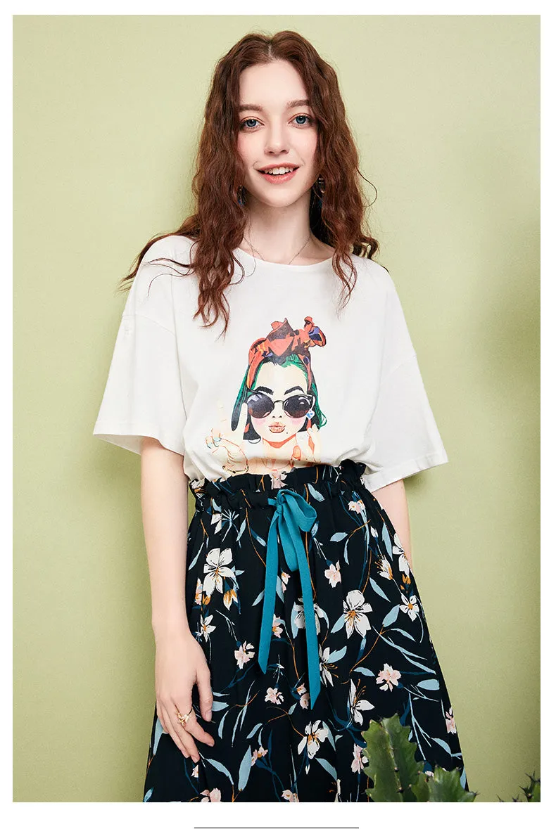 ARTKA MIDI TEA SKIRT IN BLACK FLORAL PRINT