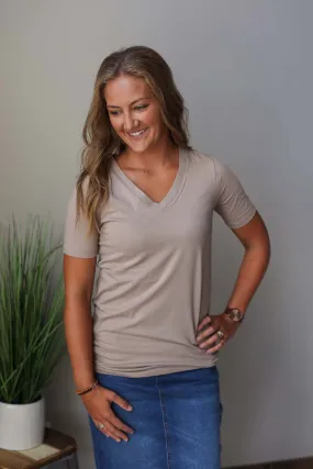 Ash Mocha V-Neck Short Sleeve Top, XL