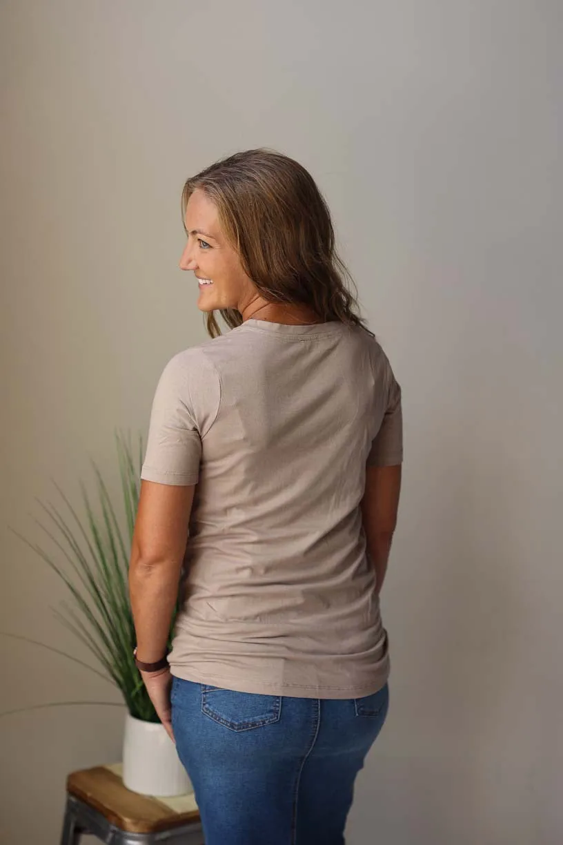Ash Mocha V-Neck Short Sleeve Top, XL