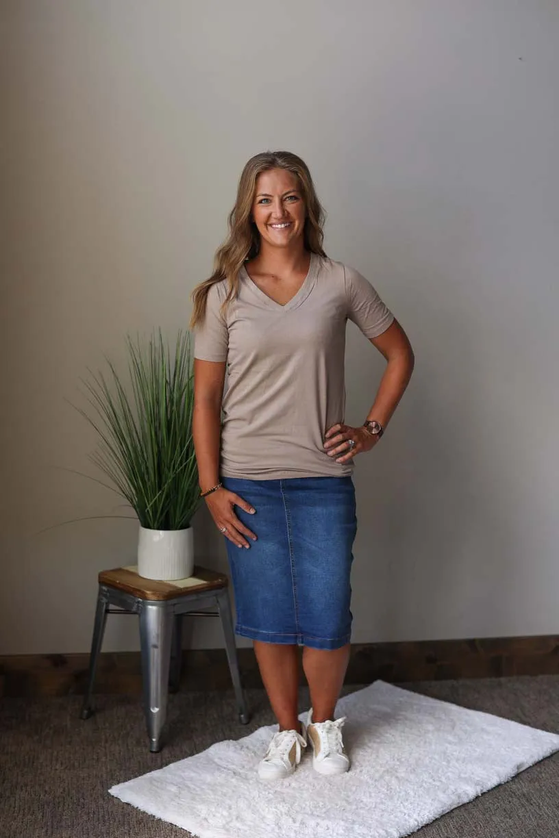 Ash Mocha V-Neck Short Sleeve Top, XL