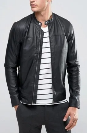 Ati Black Leather Jacket Men Biker Motorcycle