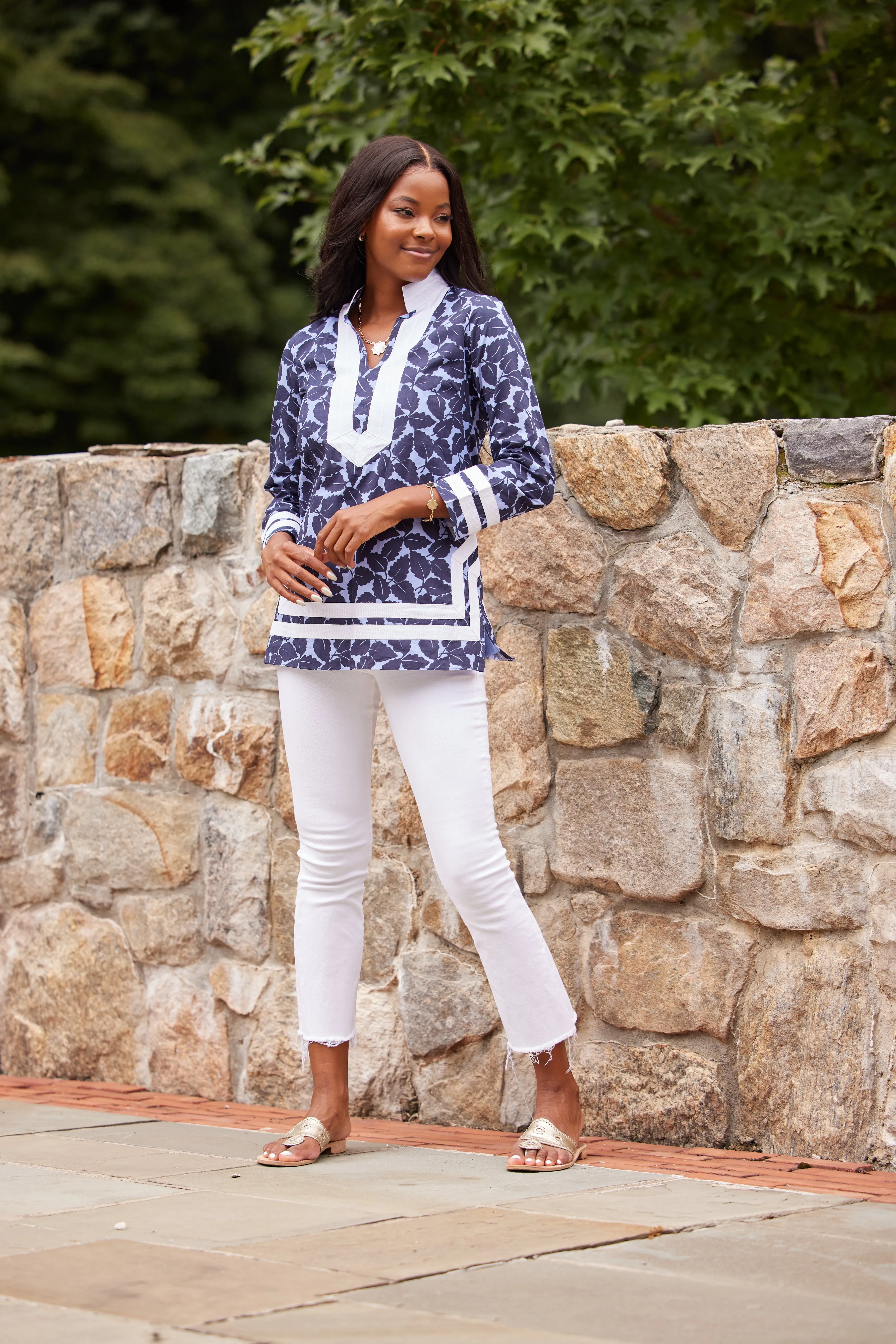 Autumn Leaf Print Long Sleeve Classic Tunic Top