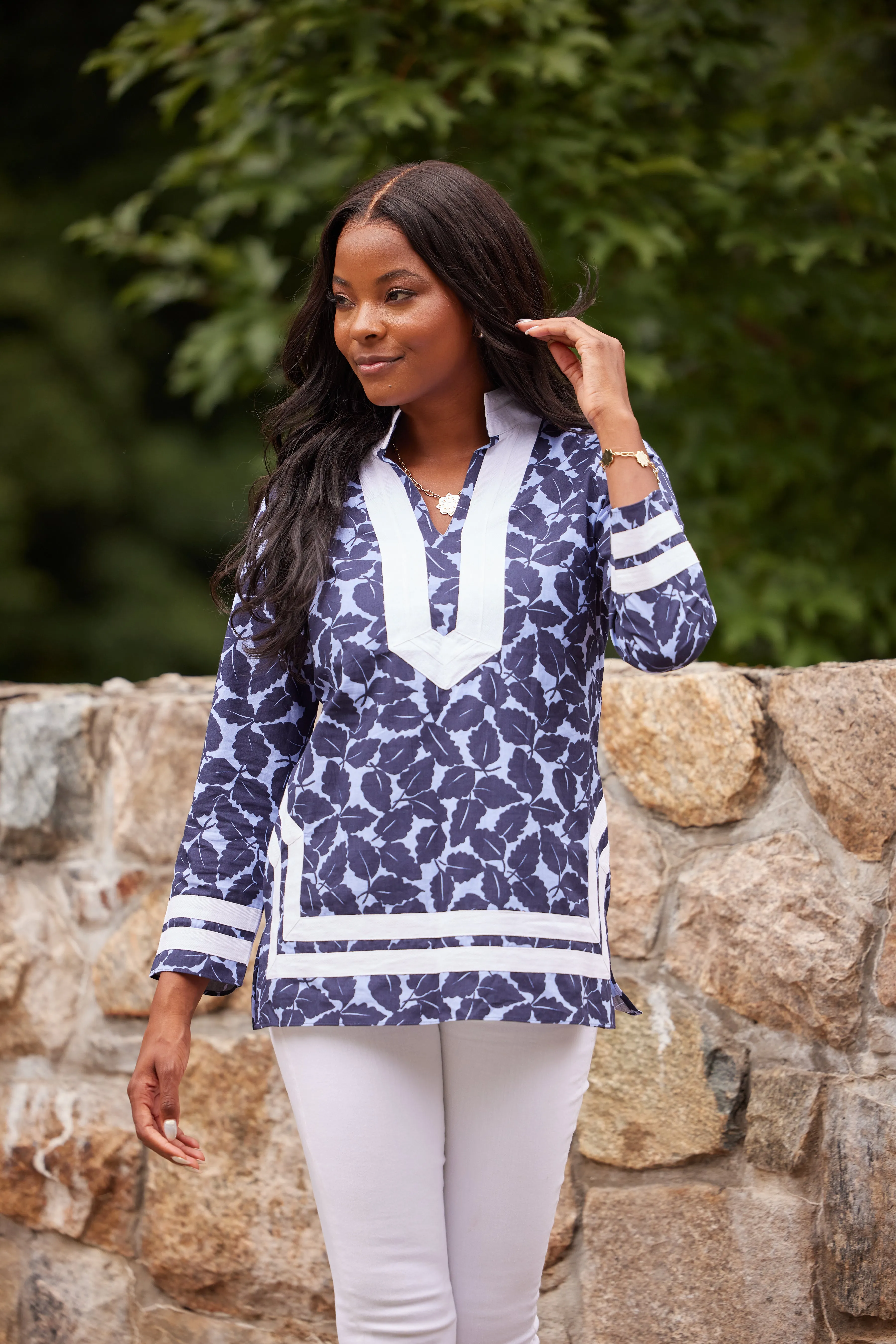 Autumn Leaf Print Long Sleeve Classic Tunic Top