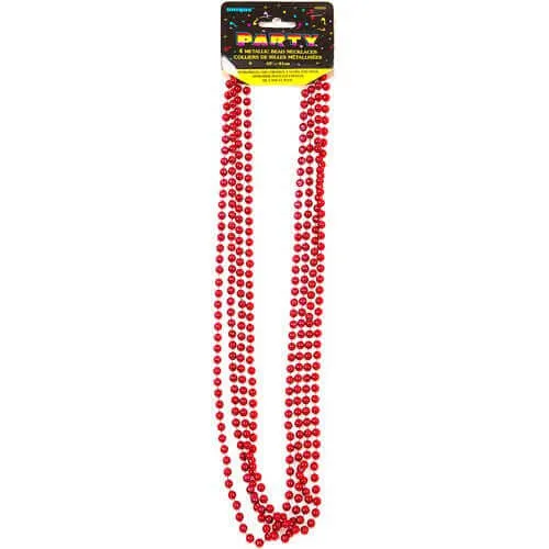 Bead Necklace-Red Metallic
