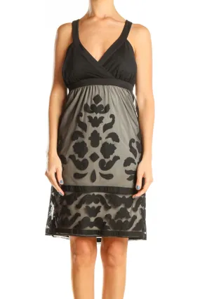 Beige Black Textured Mesh Retro Sheath Dress