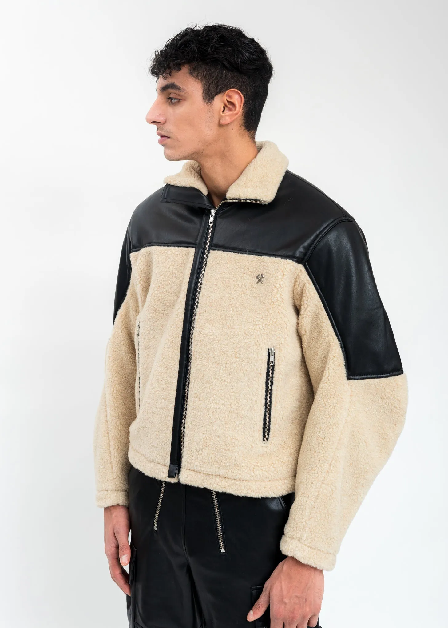 Beige Two Tone Fleece Jacket
