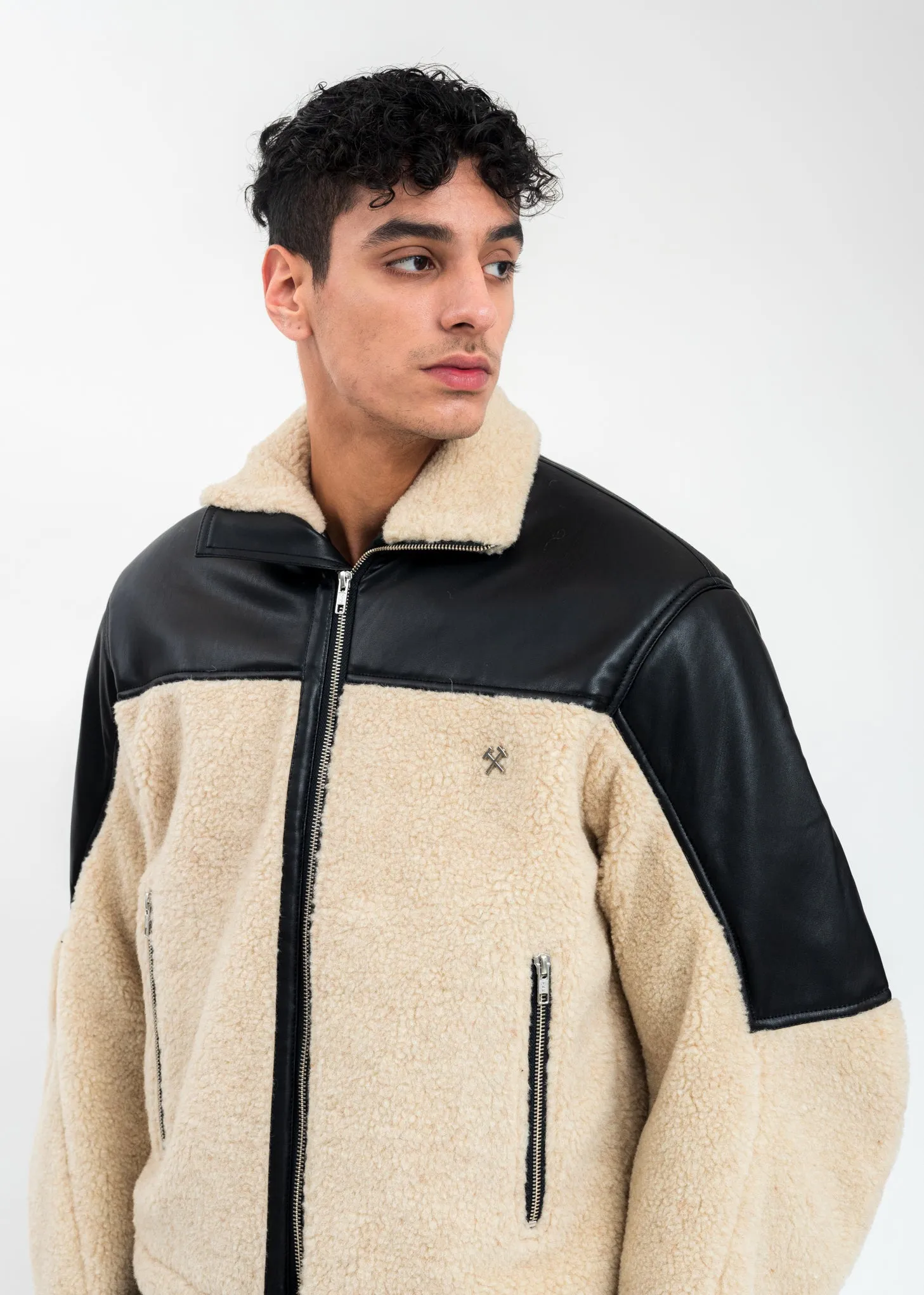 Beige Two Tone Fleece Jacket