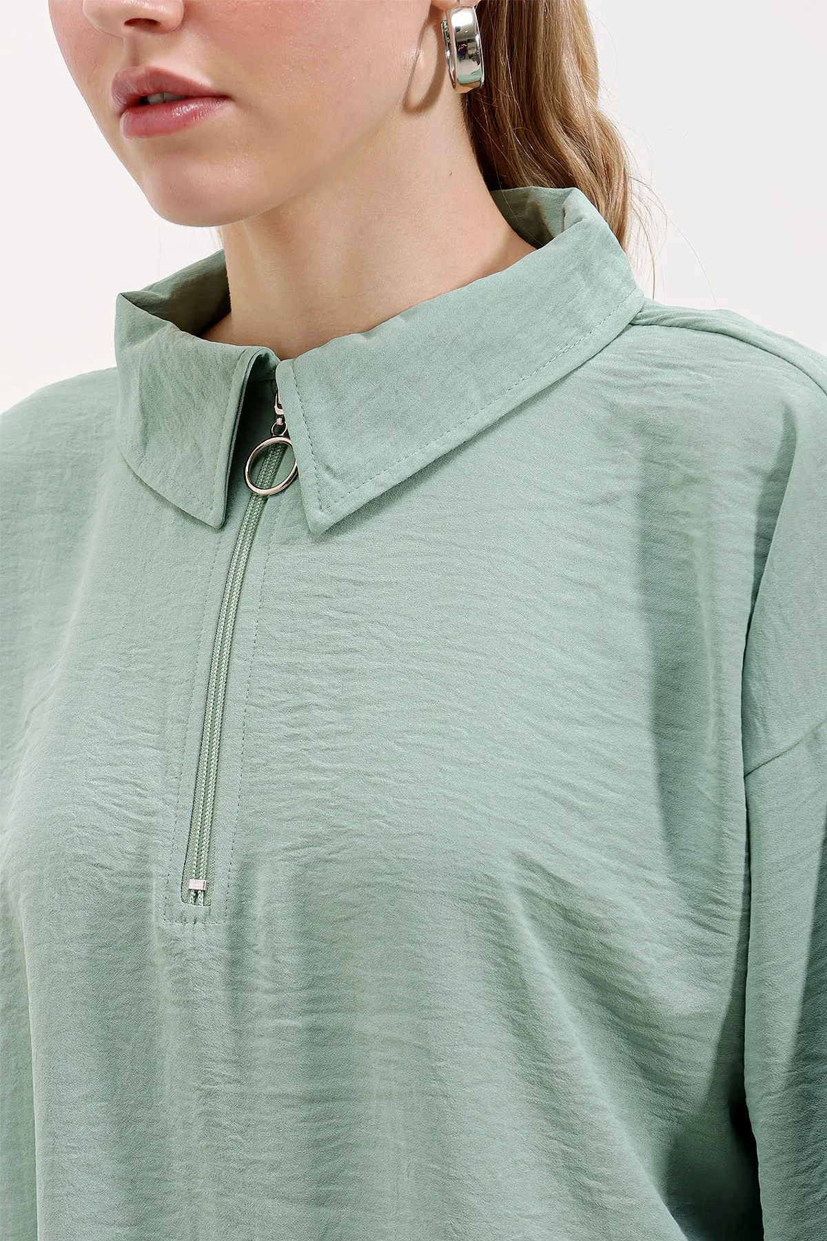 BGD Women Zippered Oversize Tunic - Water Green - Avondale