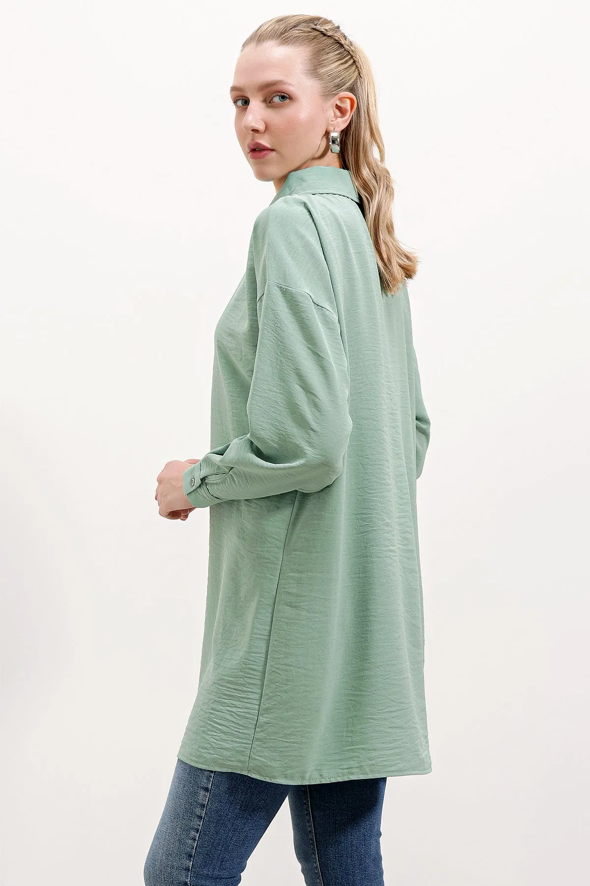 BGD Women Zippered Oversize Tunic - Water Green - Avondale