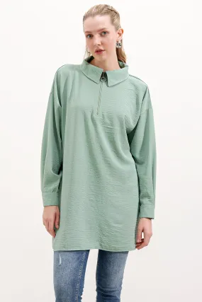 BGD Women Zippered Oversize Tunic - Water Green - Avondale